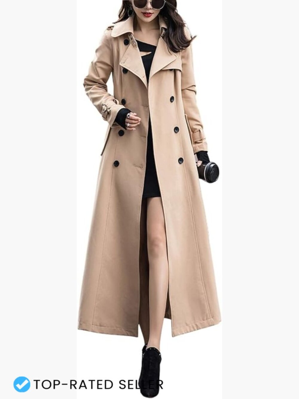 Dressy Office Double Breasted Maxi Long Trench Coat Overcoat Chic Classic
